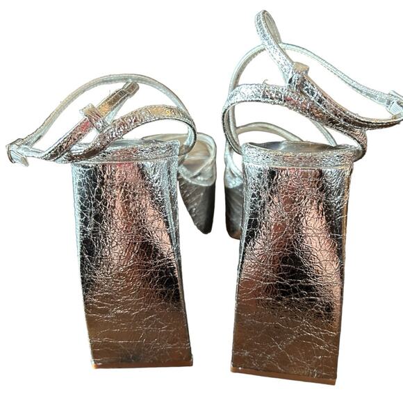 Aqua Chanc Metallic Silver High Heel Platform Sandals Square Toe Strappy NEW 8.5 - Picture 6 of 10